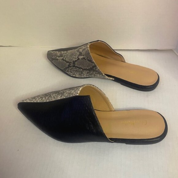 CicoMuin two-tone black and snakeskin pointed-toe mule flats, size 7 - Picture 3 of 5